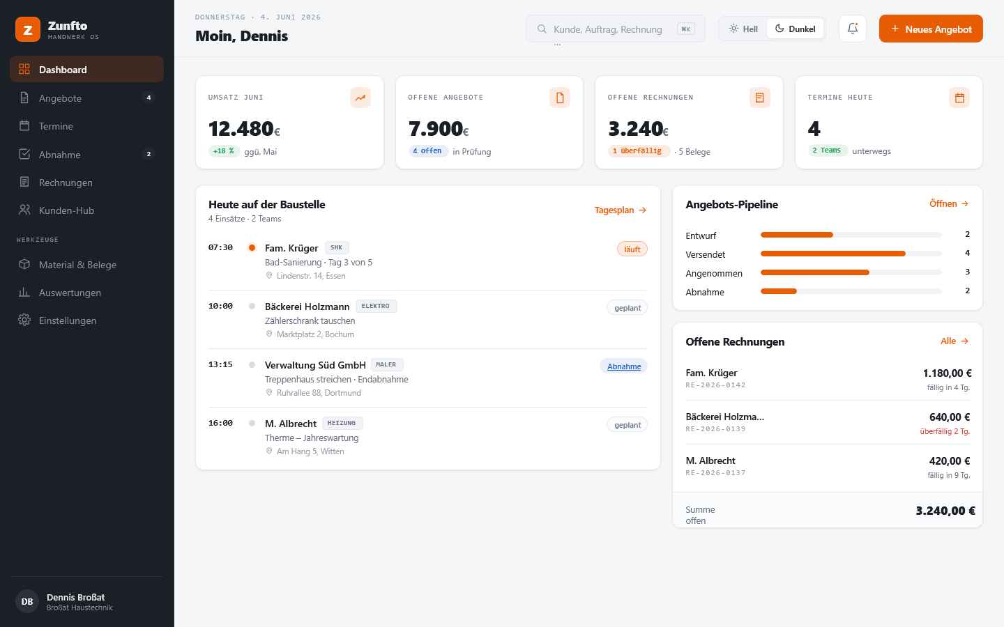 Zunfto Dashboard